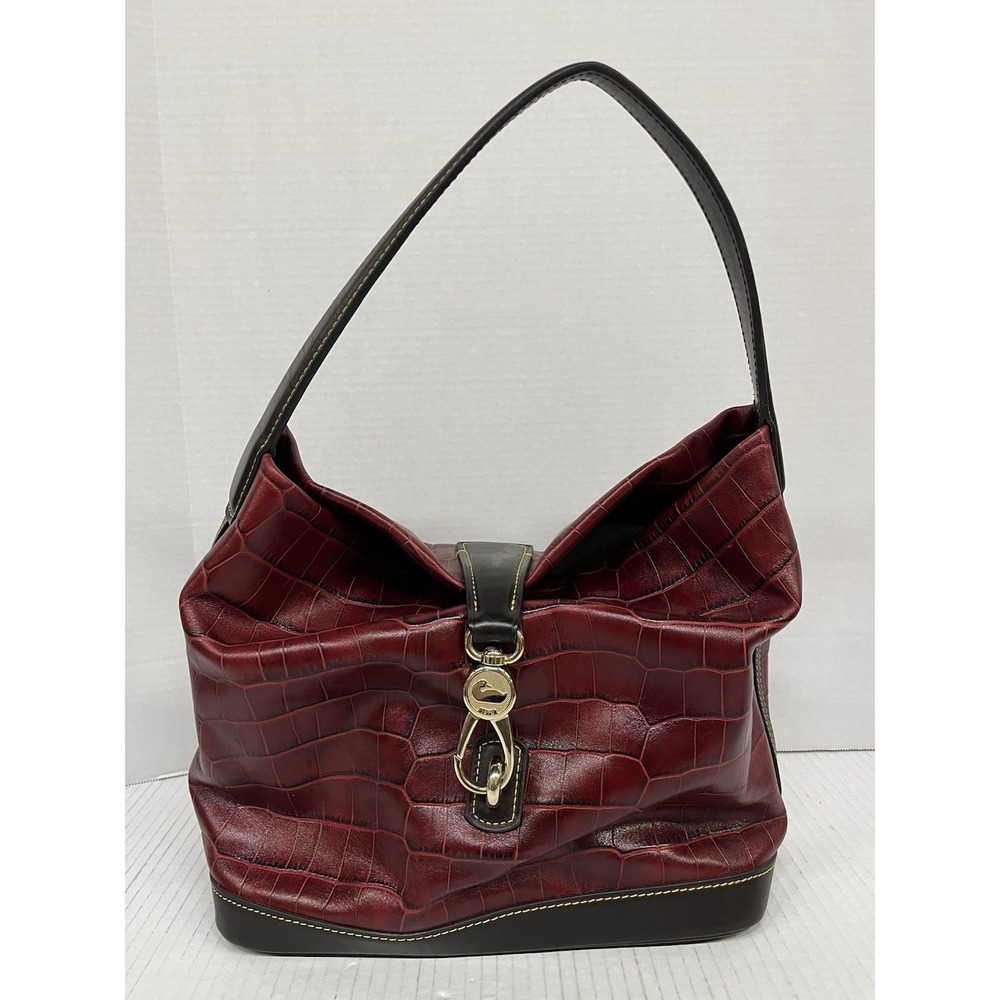 Dooney & Bourke Croco-Embossed Leather Hobo Shoulder Bag Burgundy & Black
